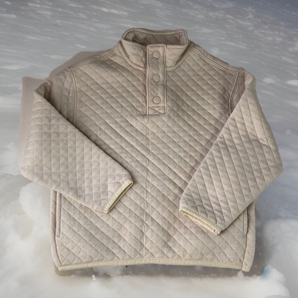 Old Navy Boys Ivory Quilted Fleece Sweater 1/4 Snap Button Size XS (5)